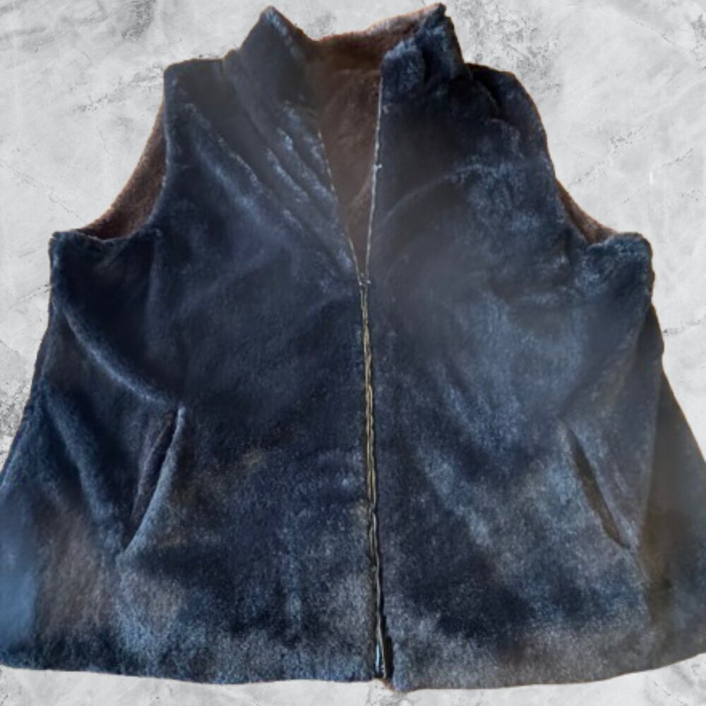 Joan Rivers Size Xl Reversible Brown & Black Faux Fur Vest
